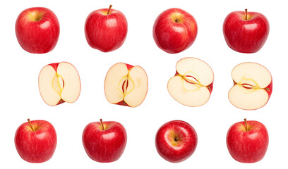 Wall Mural - set of red apples isolated on transparent white background, clipping path