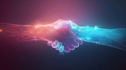 Aufkleber - blue hologram handshake, low poly abstract design, minimalist, bright background