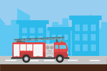 Firefighters with firefighting equipment concept. Colored flat vector illustration isolated.