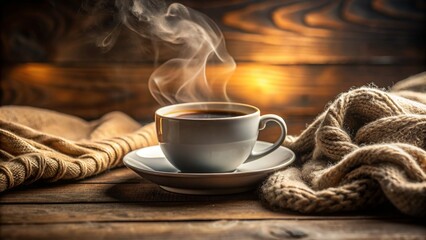 Steaming hot cup of coffee on a cozy morning, morning ritual, coffee, cup, steam, caffeine, warm, drink, beverage, breakfast