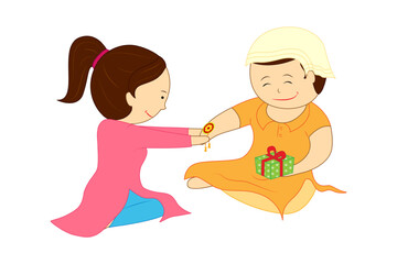 Wall Mural - Vector illustration of brother and sister celebrating Raksha Bandhan on transparent background