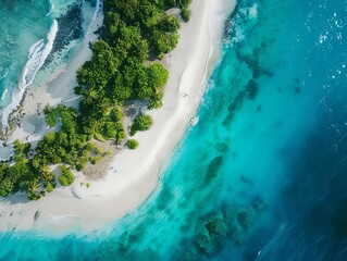  Aerial view of a tropical island, white sandy beaches, turquoise waters, environment, island ecosystem