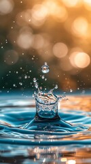 Poster - Water drop splash with bokeh light, creative macro photography concept