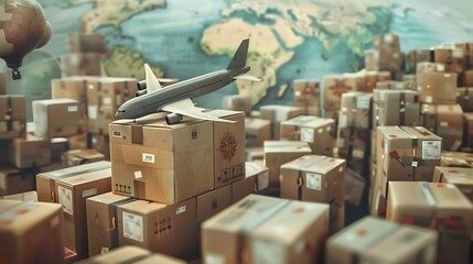 Poster - Airplane with Shipping Boxes For Business Concept Transporting International Import Export Logistics Trade.