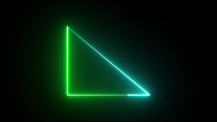 Poster - Glowing green neon light line loop triangle animation. Neon light triangle frame animated