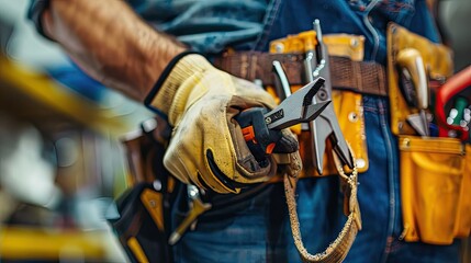 a builder handyman, with close-up shots of them using tools like pliers and screwdrivers, ensuring precise workmanship