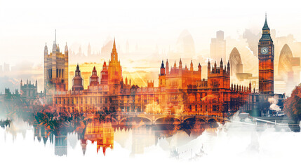 Wall Mural - Upbeat travel guide with famous landmarks and travel adventures double exposure effect