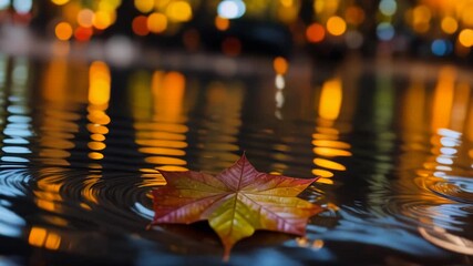 Wall Mural - Autumn background with leaves on water background