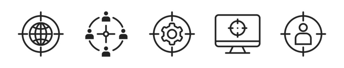 Wall Mural - target business icon set. set of 5 outline icons related to business target. linear icon collection.