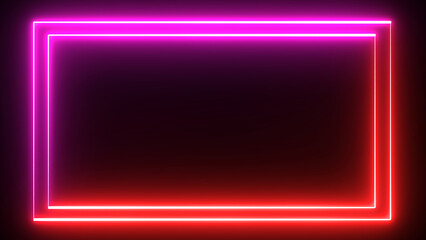 Poster - Neon red and purple effect rectangle frame Loop background. Glowing abstract rectangle border shape two line