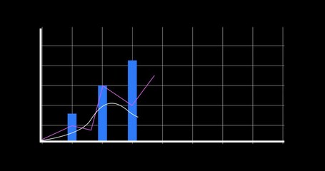 Poster - Black background, lines and growth of finance with bar graph for supply chain, commodity price increase or decrease. Chart information, digital and stats of economic inflation, cost and value or rate