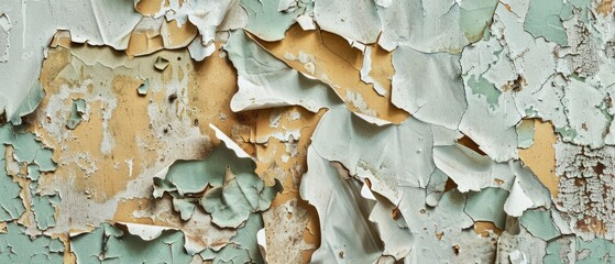 Wall Mural - Panoramic close-up, high detail scan of peeling wallpaper texture, Generative AI