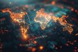 © Yi - Global Connectivity and Technology: A Digital Map of the World with Glowing City Connections. Realistic Representation of International Business Networks and Technological Advancements.