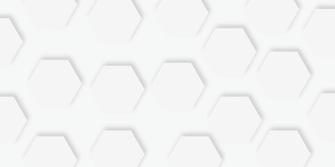 Fototapete - 3d hexagonal structure futuristic white background and embossed hexagon abstract with hexagon background. honeycomb hexagonal background. Hexagon shape, white, shiny gray. hexagon pattern shape.