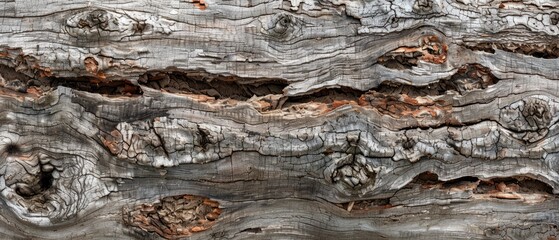 Wall Mural - Panoramic close-up, high detail scan of weathered bark texture, Generative AI