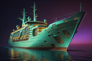 Cruise ship in the sea at night. ai generated