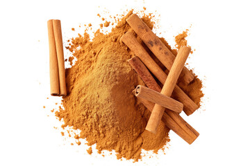 Wall Mural - cinnamon powder sticks and star anise isolated on transparent white background, clipping path