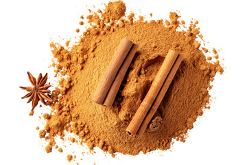 Canvas Print - cinnamon powder sticks and star anise isolated on transparent white background, clipping path