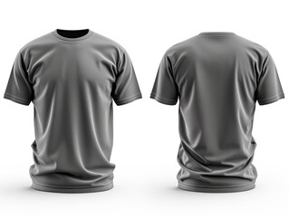 Poster - Front and back views of a gray blank t-shirt mockup on a white background, concept of branding identity. Generative AI