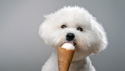 Wall Mural - Baby Bichon Frise Enjoying Ice Cream