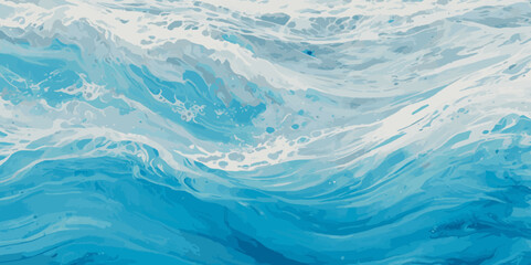 Beautiful soft blue sea water, ocean wave background. Soft blue and white hand printed creative marble texture ocean background