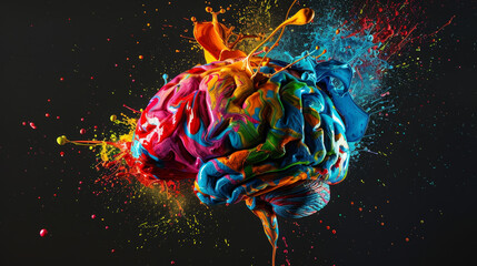 Poster - A colorful brain with paint splatters all over it