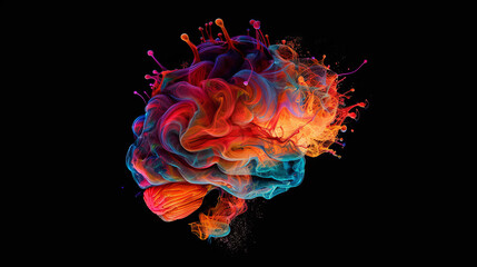 Poster - A colorful brain with a splash of orange and blue