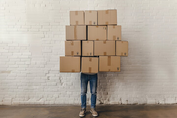 Man holding tall pile of cardboard boxes