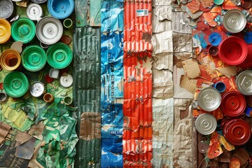 Poster - a vibrant wall constructed with corrugated metal panels in various hues, experiment with different t