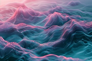 Poster - An abstract composition featuring waves of blue and pink colors in a dynamic pattern, Experiment with perspective and depth to create a sense of infinity within digital waves