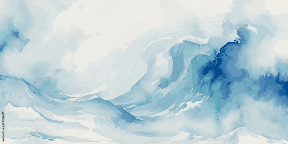 Vector watercolor ocean wave line blue and white background. Ocean sea ...