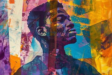 Poster - an abstract painting depicting the profile of a mans head with bold colors and dynamic lines, experi