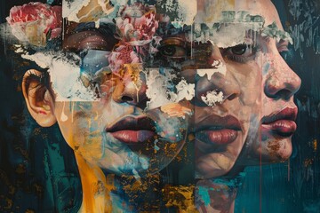 Poster - Portrait of a woman with floral decorations on her face, showcasing artistic expression and creativity, Exploration of diverse perspectives within a collective creation