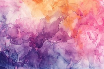 Poster - A vibrant watercolor painting featuring a blend of purple, orange, and yellow hues in an abstract composition, Explore the blending of warm and cool tones to create a dynamic watercolor texture