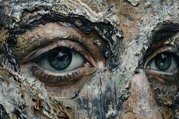 Poster - A painting showing a womans face covered in colorful paint, showcasing a unique and creative art style, Explore the gritty texture of noise in your art