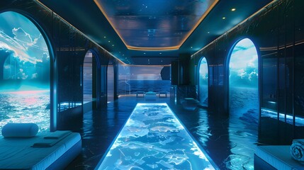 Wall Mural - Luxury Yacht Interior with Ocean View Pool