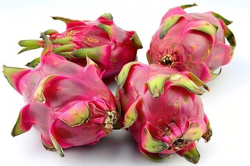 Vibrant dragon fruits showcasing vivid pink skin and green spines, perfect for tropical fruit themes and healthy lifestyle imagery.