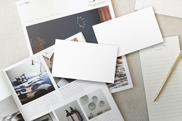 business card on magazine mockup