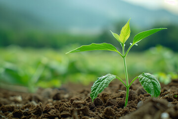 Leinwandbilder - Amidst the beauty of the countryside, a  young Withania plant can be seen growing in a field, exemplifying their dicotyledonous traits