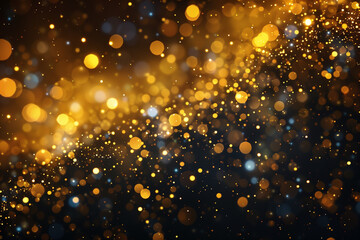 Poster - golden christmas particles and sprinkles for a holiday celebration like christmas or new year. shiny golden lights. wallpaper background for ads or gifts wrap and web design