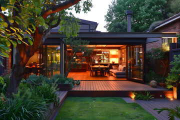 Aufkleber - The renovation of a modern home extension in Melbourne includes the addition of a deck, patio, and courtyard area.