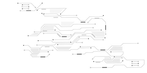 Poster - Cyberpunk black circuit diagram on white background. Technology on white background