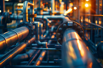 Poster - Pipeline and pipe rack of petroleum, chemical, hydrogen or ammonia industrial plant. Industrial zone Close up.