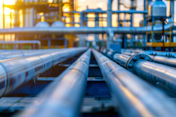 Poster - Pipeline and pipe rack of petroleum, chemical, hydrogen or ammonia industrial plant. Industrial zone Close up.