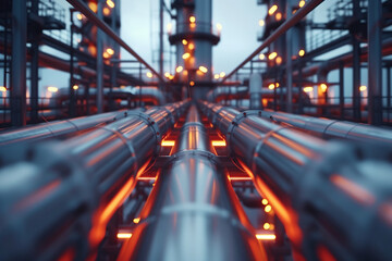 Poster - Pipeline and pipe rack of petroleum, chemical, hydrogen or ammonia industrial plant. Industrial zone Close up.