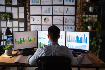 Aufkleber - employing the concepts of data analysis. Marketing personnel in startup companies analyze revenue balance to enhance sales and profits.