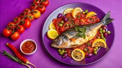 Wall Mural - grilled fish with vegetables