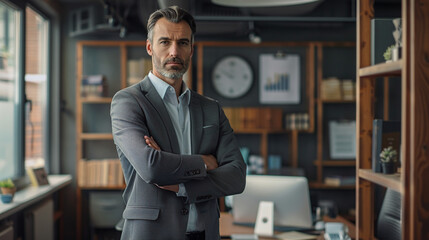 Wall Mural - Portrait of a confident businessman in a modern office