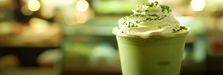 Matcha latte with frothy milk on top