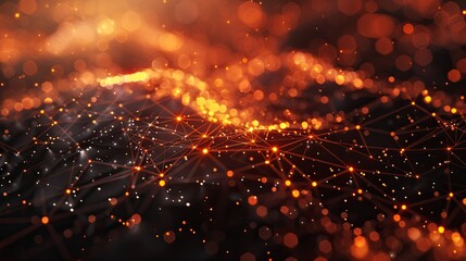 Poster - Abstract 3D network with interconnected nodes and glowing lines